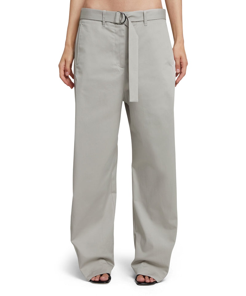 Grey MSGM Stretch Cotton Gabardine Pants With Belted Waist | USA_MSGM42238