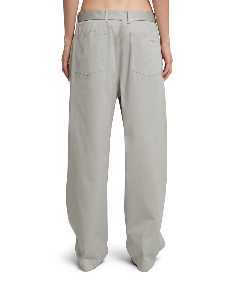 Grey MSGM Stretch Cotton Gabardine Pants With Belted Waist | USA_MSGM42238