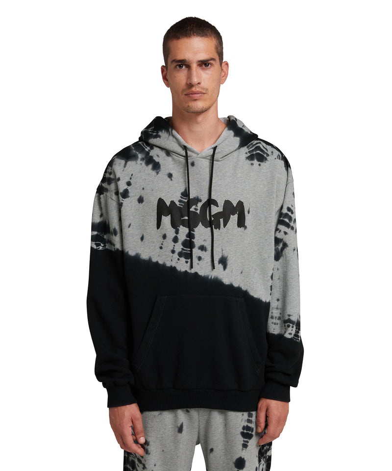 Grey / Black MSGM Hooded Sweatshirt With New Brushstroke Logo And Tie-dye Treatment | USA_MSGM21321