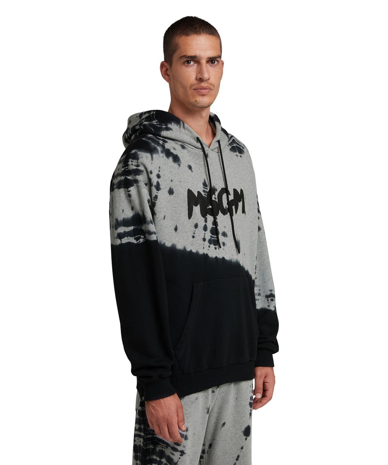 Grey / Black MSGM Hooded Sweatshirt With New Brushstroke Logo And Tie-dye Treatment | USA_MSGM21321