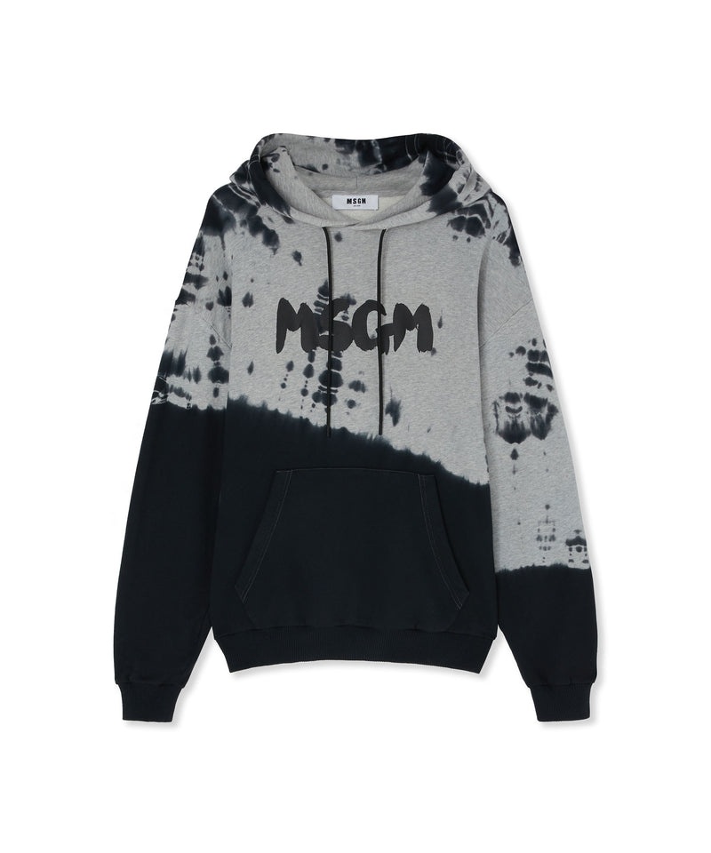 Grey / Black MSGM Hooded Sweatshirt With New Brushstroke Logo And Tie-dye Treatment | USA_MSGM21321