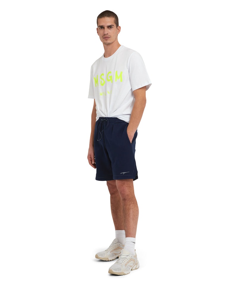 Navy MSGM Sweat Shorts With Embroidered Logo | USA_MSGM23623