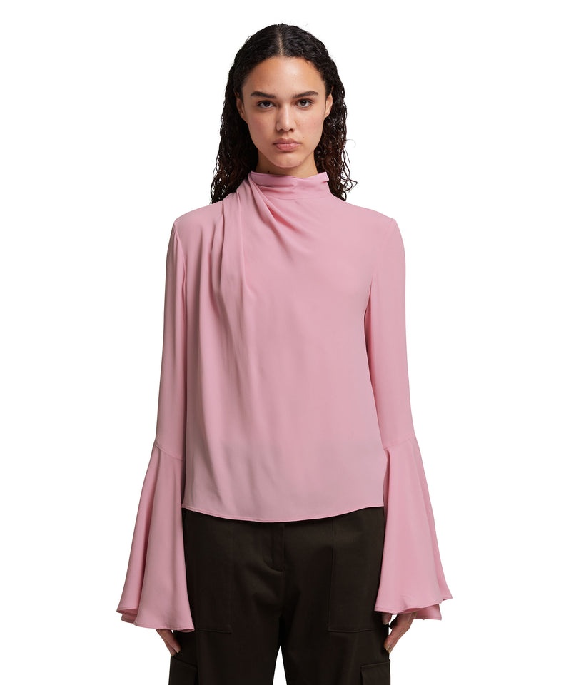 Pink MSGM Blended Silk Fluid Crepe De Chine Draped Top | USA_MSGM66819