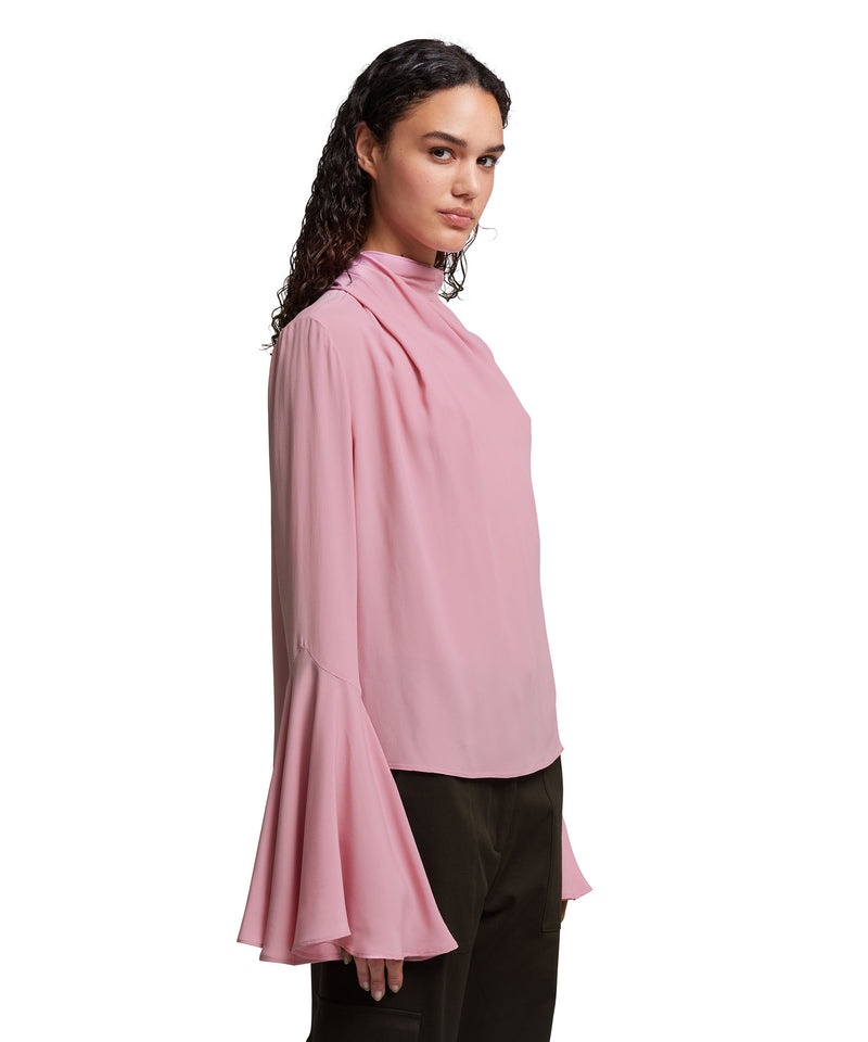 Pink MSGM Blended Silk Fluid Crepe De Chine Draped Top | USA_MSGM66819