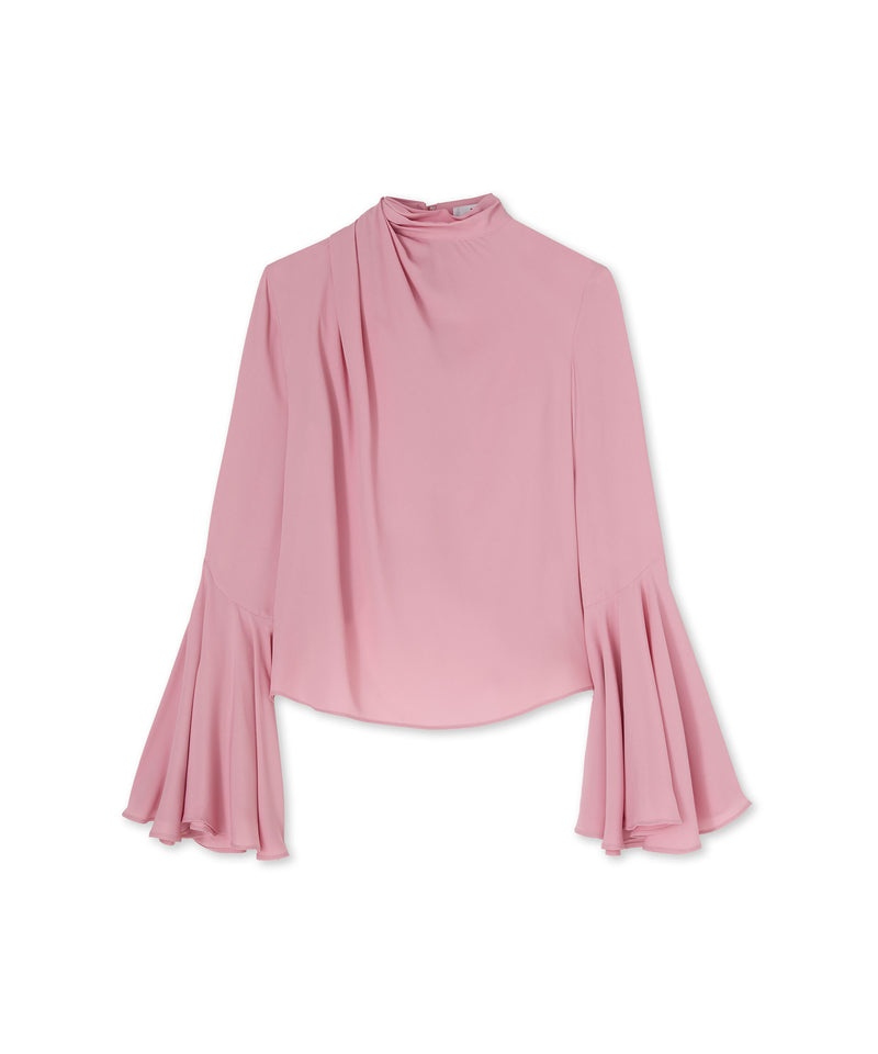 Pink MSGM Blended Silk Fluid Crepe De Chine Draped Top | USA_MSGM66819