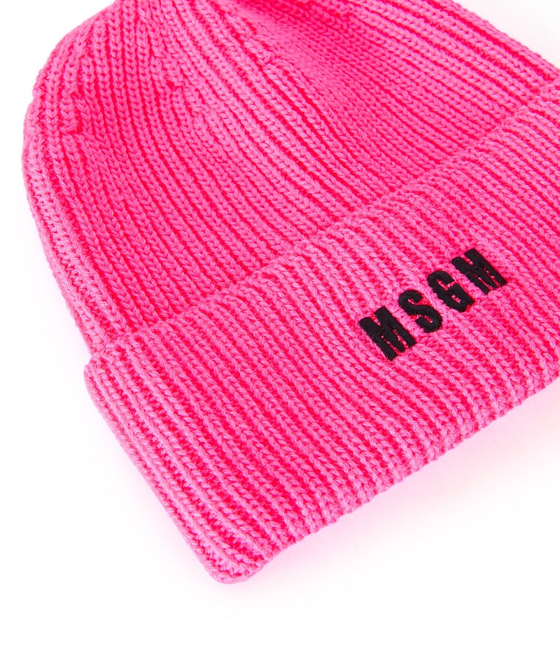 Pink MSGM Blended Wool Beanie Hat With Embroidered Mini Logo | USA_MSGM59800