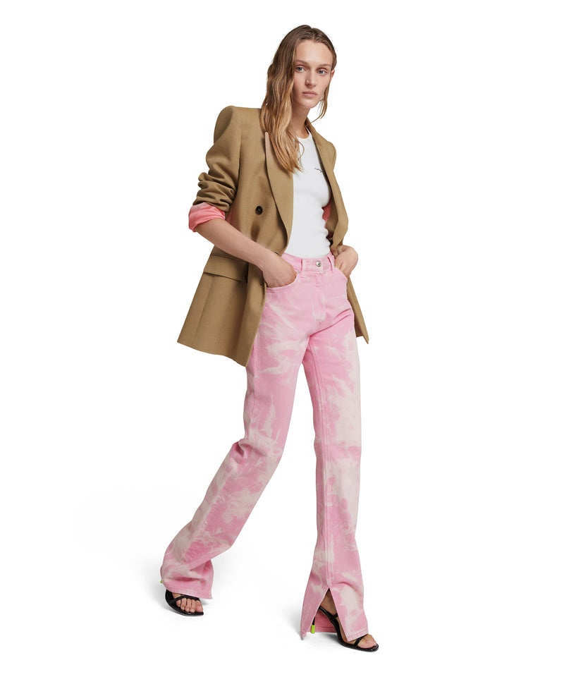 Pink MSGM Bull Cotton Pants With Marbleized Tie-dye Treatment | USA_MSGM95457