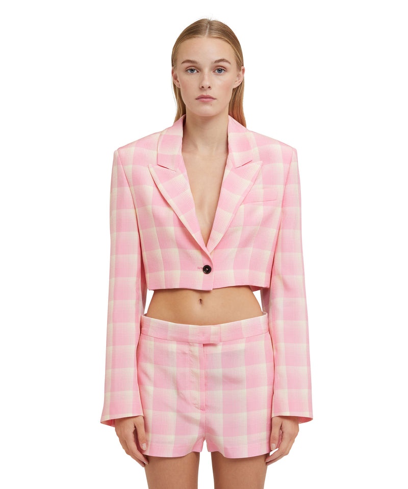 Pink MSGM Check Viscose Crepe Crop Jacket | USA_MSGM52788