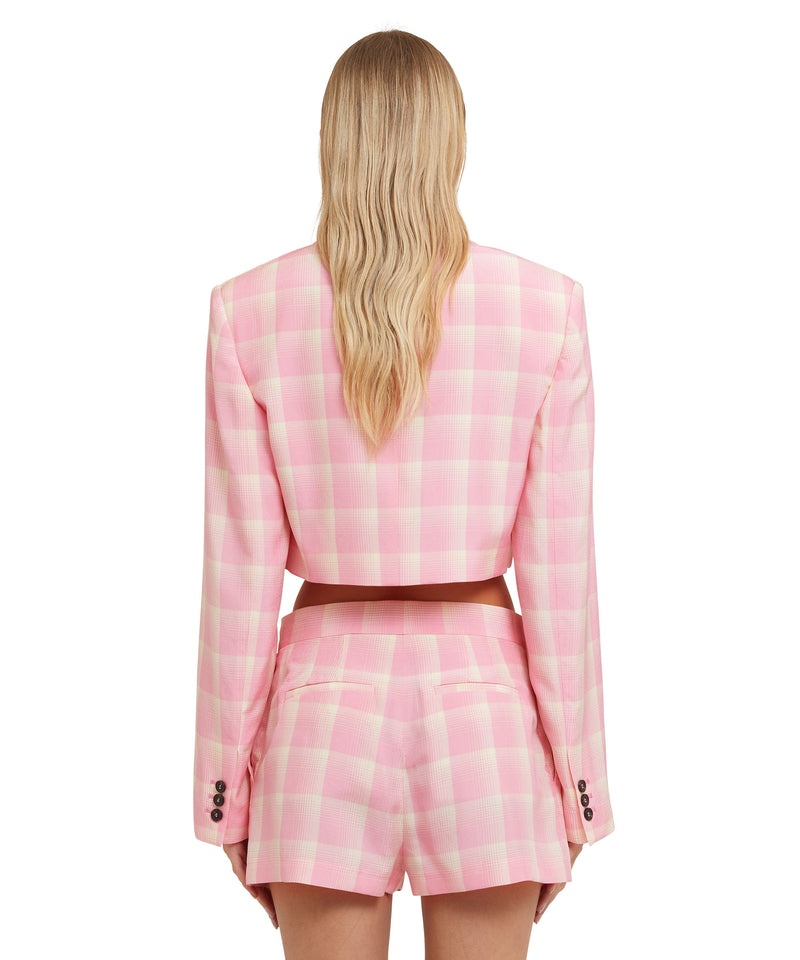 Pink MSGM Check Viscose Crepe Crop Jacket | USA_MSGM52788