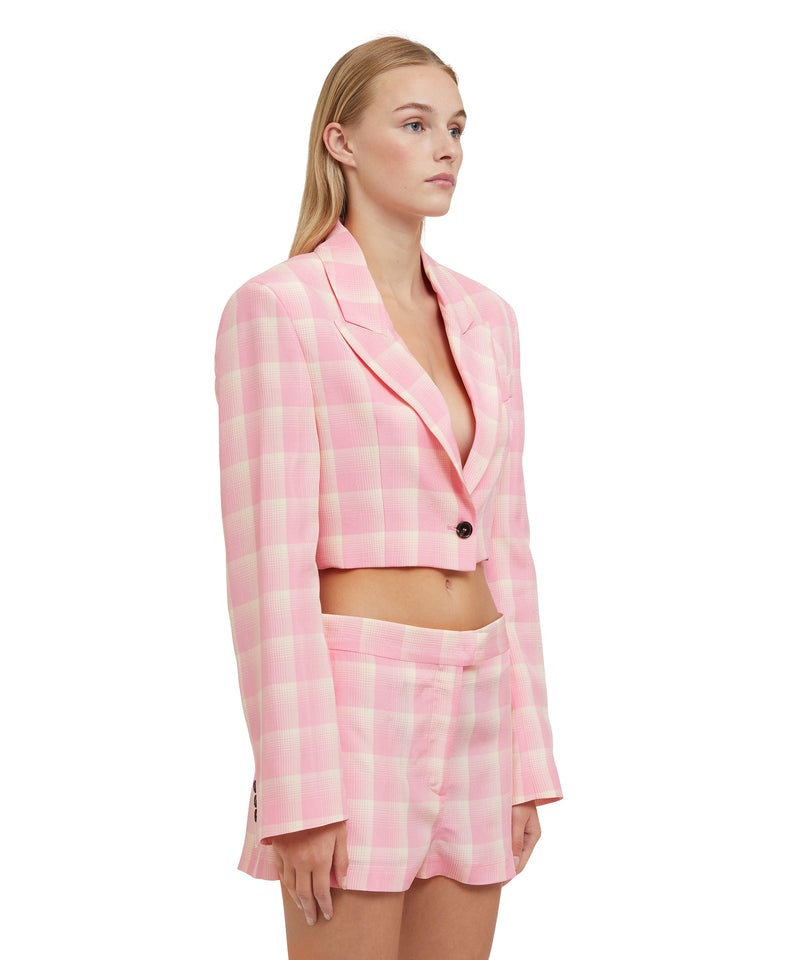 Pink MSGM Check Viscose Crepe Crop Jacket | USA_MSGM52788