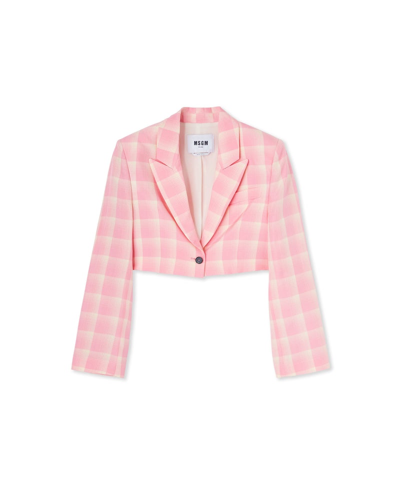 Pink MSGM Check Viscose Crepe Crop Jacket | USA_MSGM52788