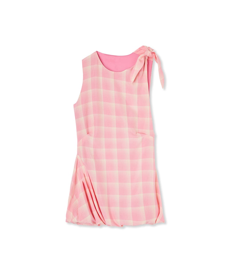 Pink MSGM Check Viscose Crepe Short Draped With Bow | USA_MSGM28216