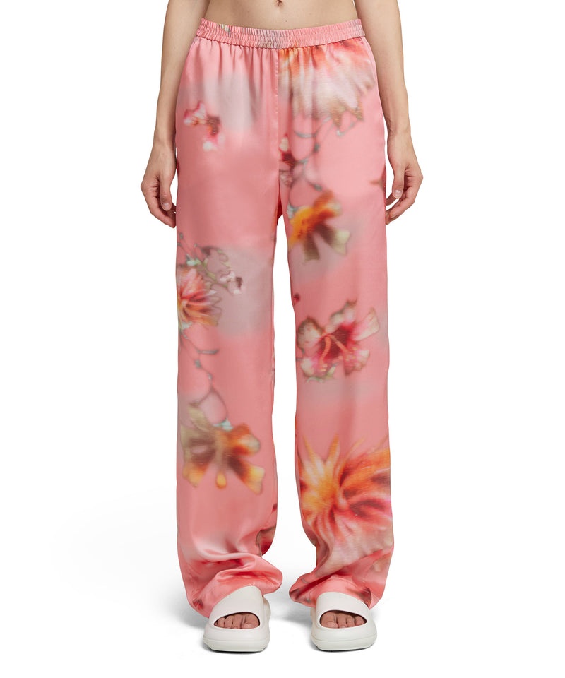 Pink MSGM Fluid Fabric Pants With Elastic Waistband And Desert Flowers Print | USA_MSGM59608