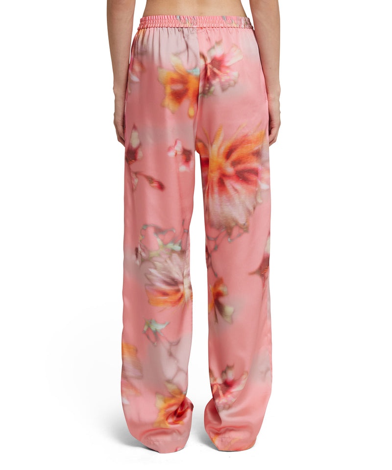 Pink MSGM Fluid Fabric Pants With Elastic Waistband And Desert Flowers Print | USA_MSGM59608