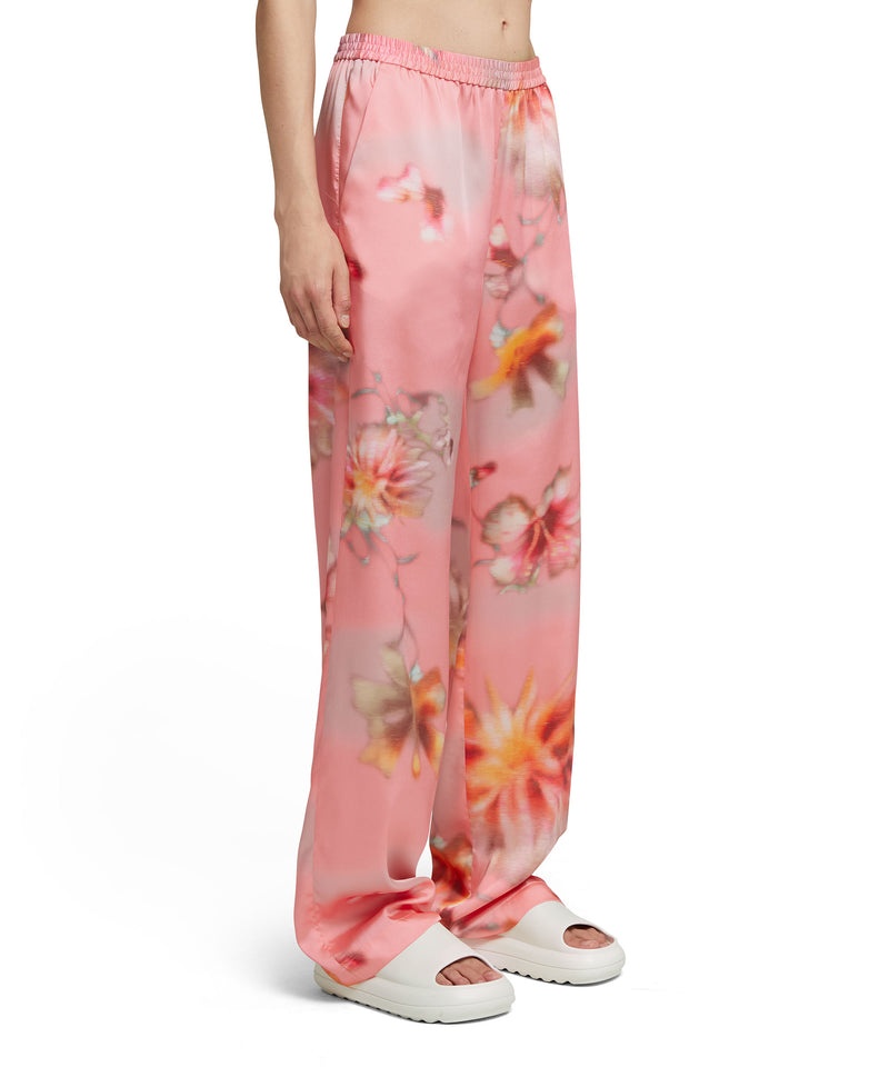 Pink MSGM Fluid Fabric Pants With Elastic Waistband And Desert Flowers Print | USA_MSGM59608