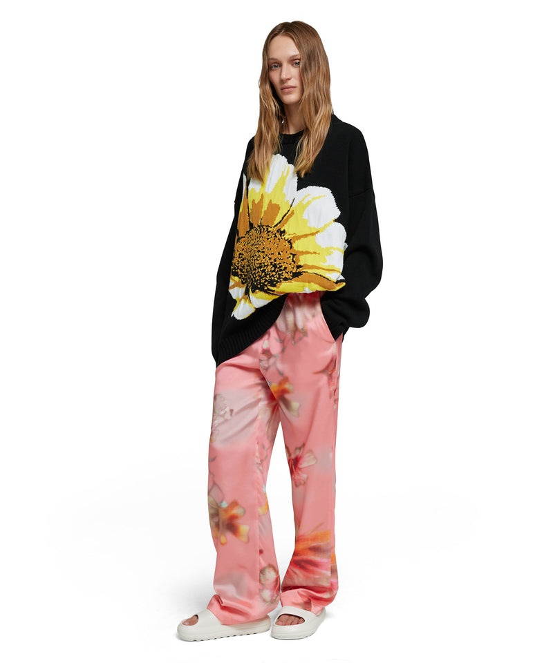 Pink MSGM Fluid Fabric Pants With Elastic Waistband And Desert Flowers Print | USA_MSGM59608