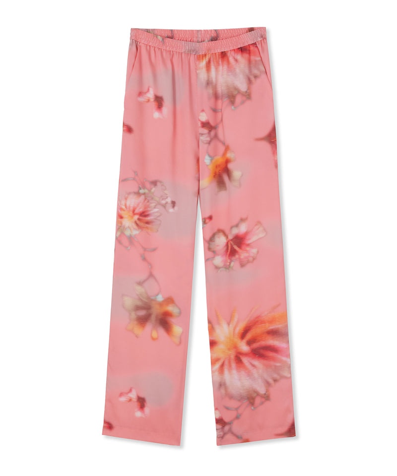 Pink MSGM Fluid Fabric Pants With Elastic Waistband And Desert Flowers Print | USA_MSGM59608