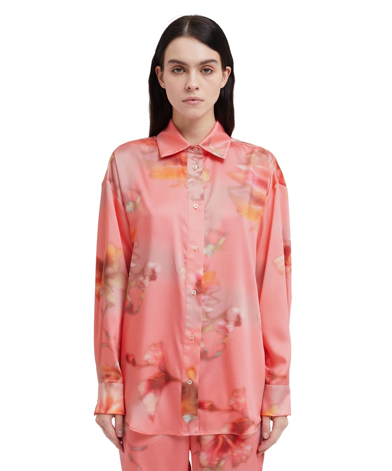 Pink MSGM Fluid Fabric Shirt With Desert Flowers Print | USA_MSGM95605