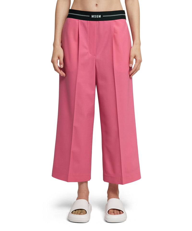 Pink MSGM Fresh Wool Crop Pants With Logoed Elastic Waistband | USA_MSGM10422