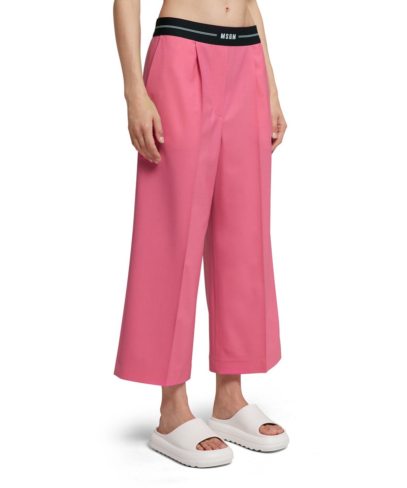 Pink MSGM Fresh Wool Crop Pants With Logoed Elastic Waistband | USA_MSGM10422