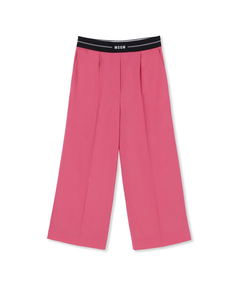 Pink MSGM Fresh Wool Crop Pants With Logoed Elastic Waistband | USA_MSGM10422