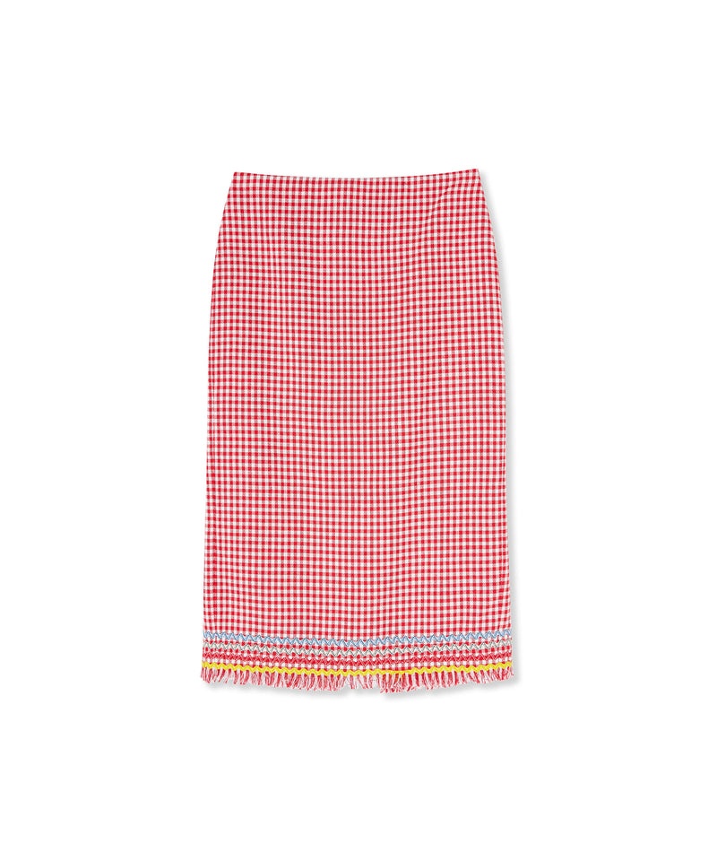 Pink MSGM Fringed Vichy Tweed Midi Skirt | USA_MSGM89328