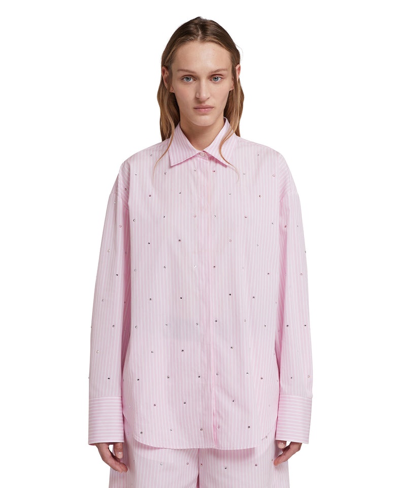 Pink MSGM Poplin Shirt With Rhinestone Application | USA_MSGM25420