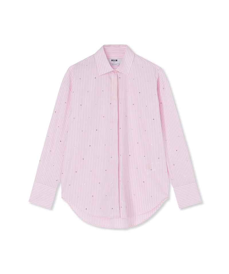 Pink MSGM Poplin Shirt With Rhinestone Application | USA_MSGM25420