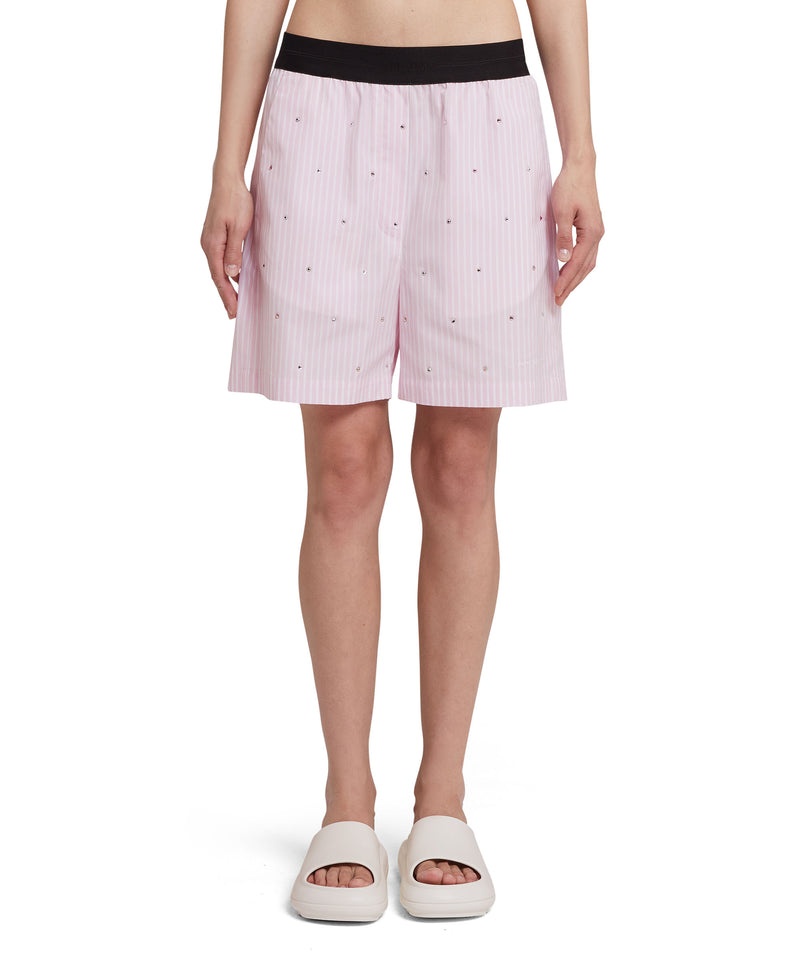 Pink MSGM Poplin Shorts With Waistband Logo And Rhinestones All Over | USA_MSGM40660