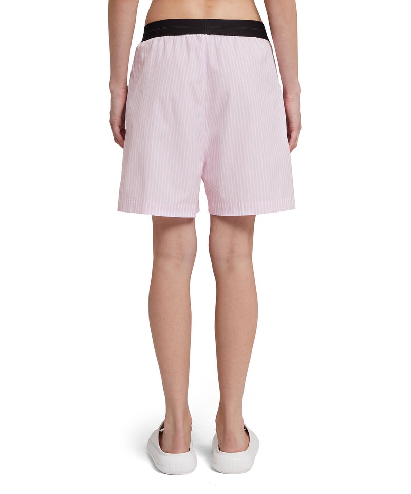 Pink MSGM Poplin Shorts With Waistband Logo And Rhinestones All Over | USA_MSGM40660