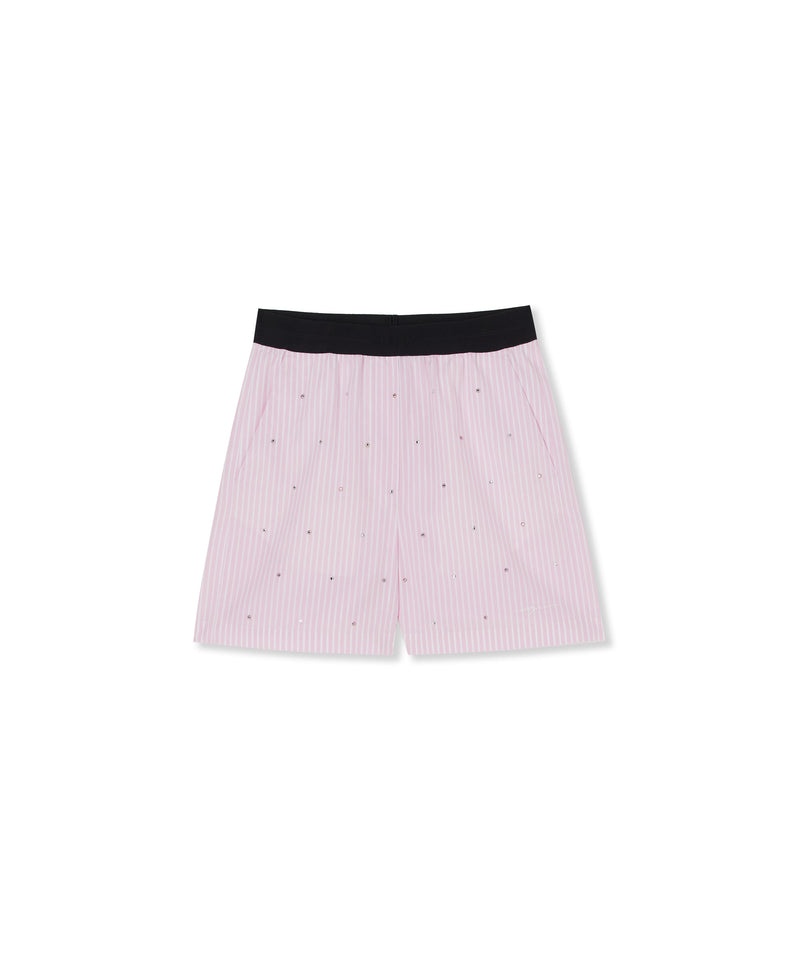 Pink MSGM Poplin Shorts With Waistband Logo And Rhinestones All Over | USA_MSGM40660