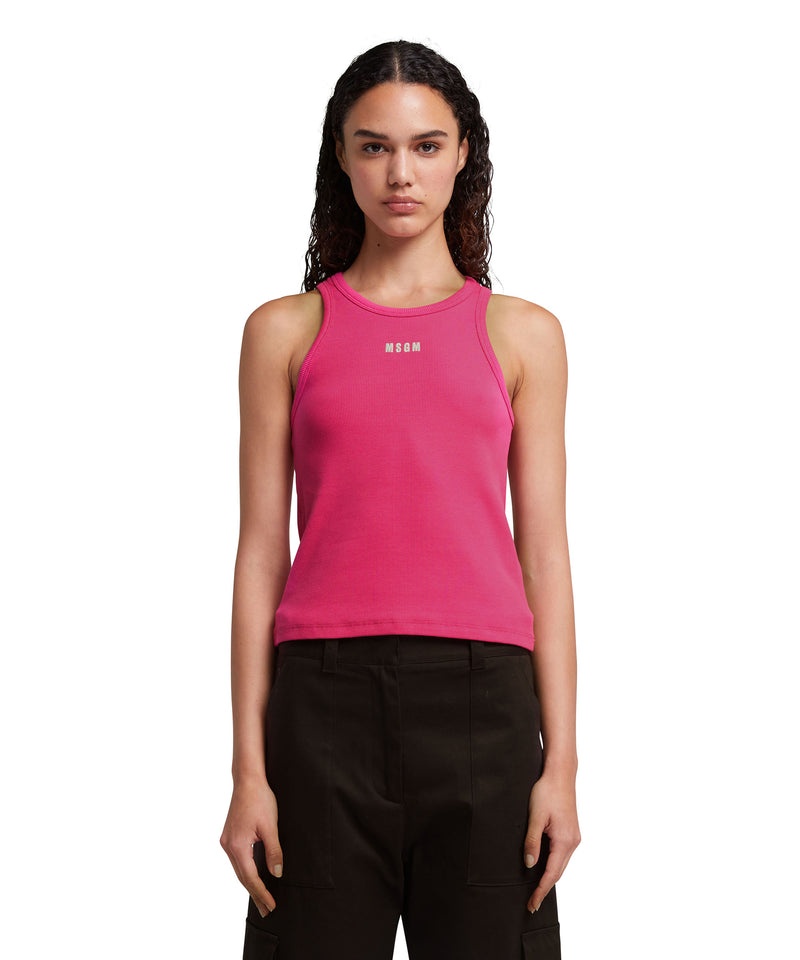 Pink MSGM Ribbed Jersey Tank Top With Embroidered Logo | USA_MSGM21811