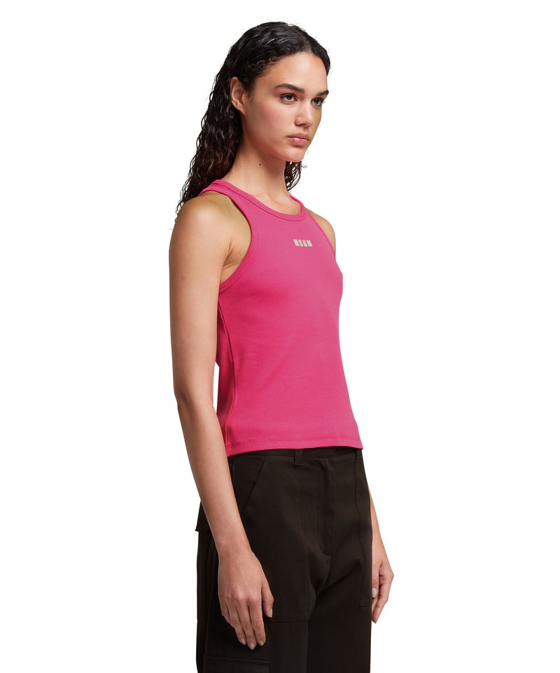 Pink MSGM Ribbed Jersey Tank Top With Embroidered Logo | USA_MSGM21811