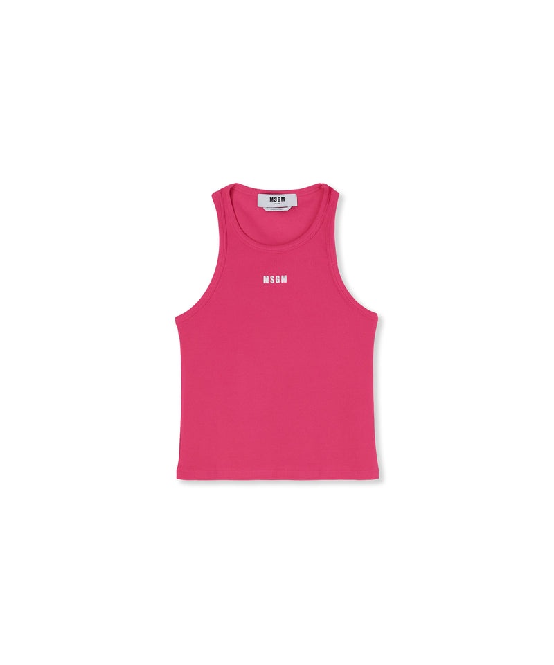 Pink MSGM Ribbed Jersey Tank Top With Embroidered Logo | USA_MSGM21811