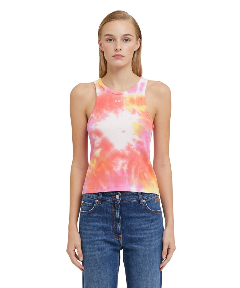 Pink MSGM Ribbed Jersey Tank Top With Tie-dye Treatment | USA_MSGM81603