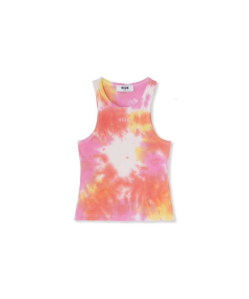 Pink MSGM Ribbed Jersey Tank Top With Tie-dye Treatment | USA_MSGM81603