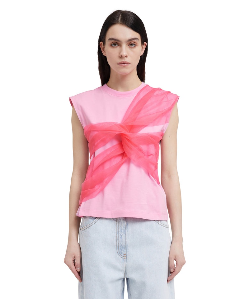 Pink MSGM Sleeveless Top With Tulle Applications | USA_MSGM41593