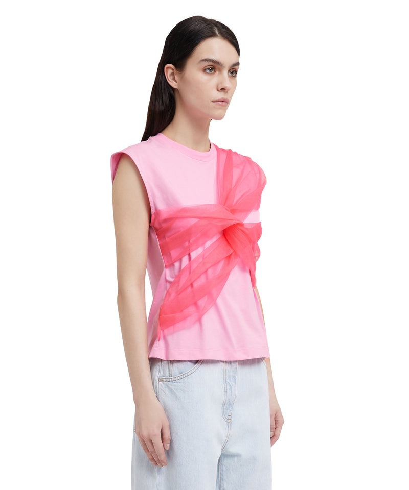 Pink MSGM Sleeveless Top With Tulle Applications | USA_MSGM41593