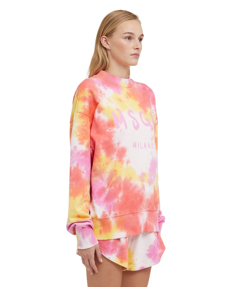 Pink MSGM Tie-dye Crewneck Sweatshirt With Brushstroke Logo | USA_MSGM68929