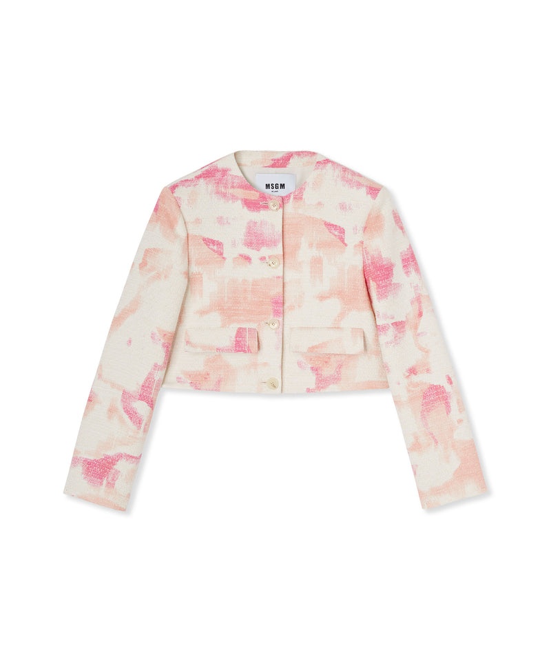 Pink MSGM Tweed Crop Crewneck Jacket With Tie-dye Print | USA_MSGM68635