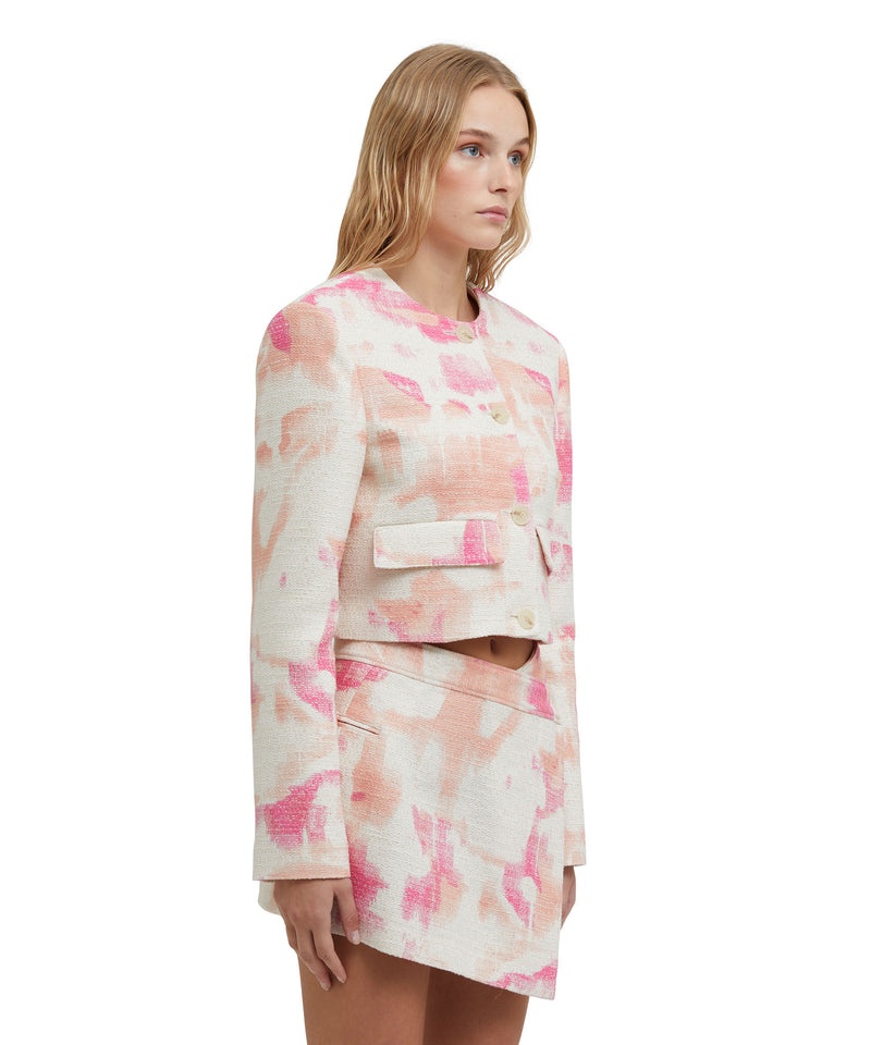 Pink / White MSGM Tweed Crop Crewneck Jacket With Tie-dye Print | USA_MSGM73665