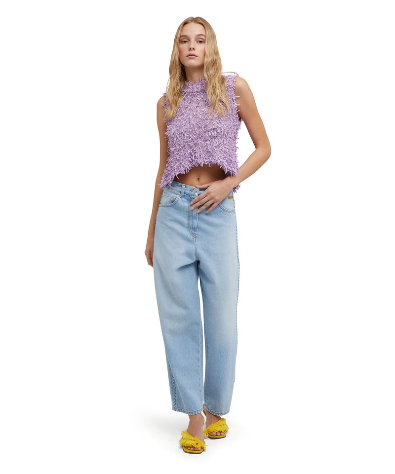 Purple MSGM Cotton Ribbon Sleeveless Top | USA_MSGM47543