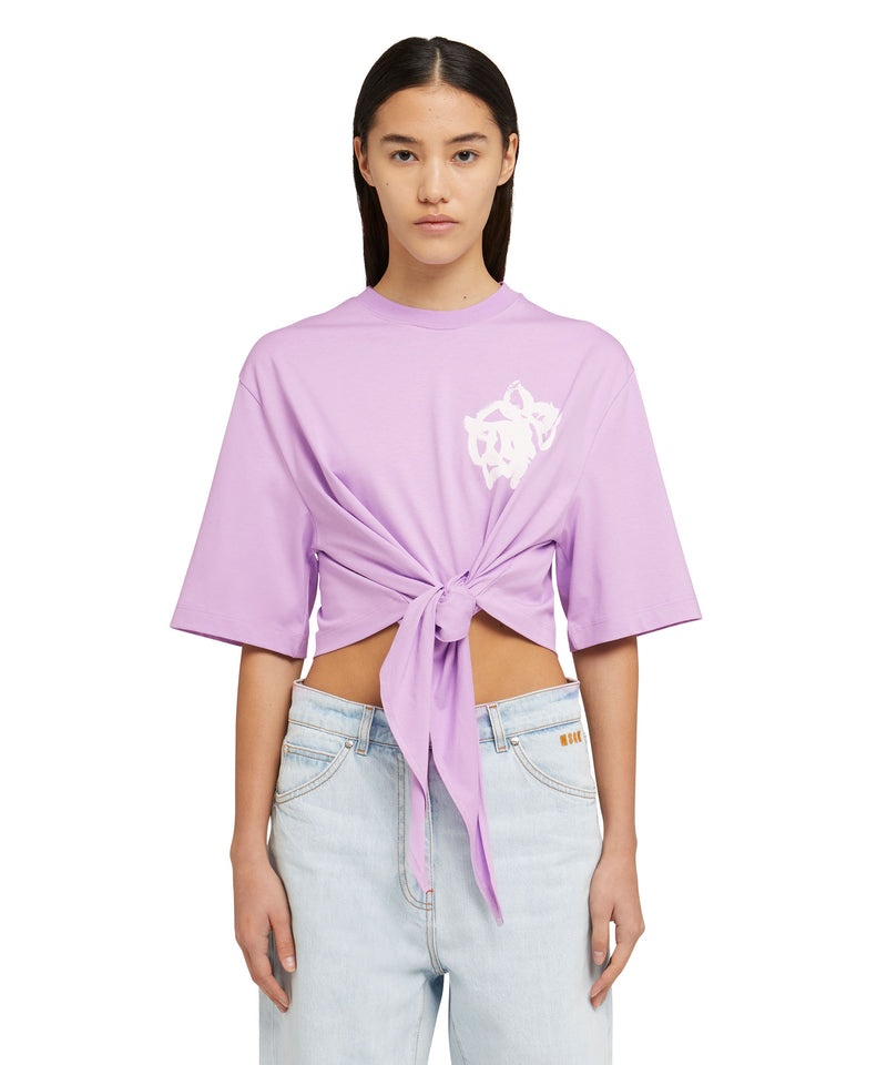 Purple MSGM Crop Top Knot And Brushstroke Rose Print | USA_MSGM68548