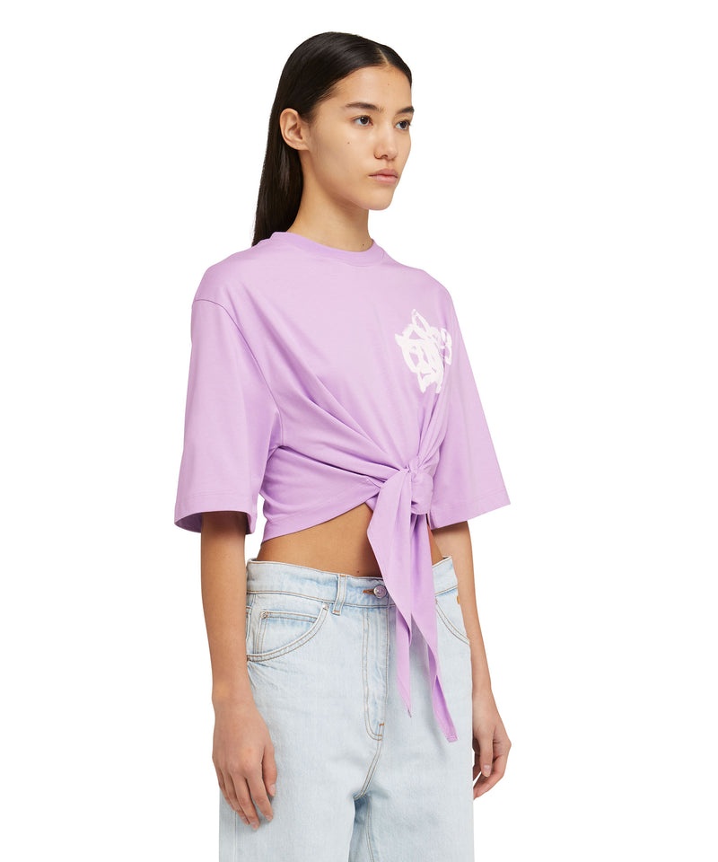 Purple MSGM Crop Top Knot And Brushstroke Rose Print | USA_MSGM68548