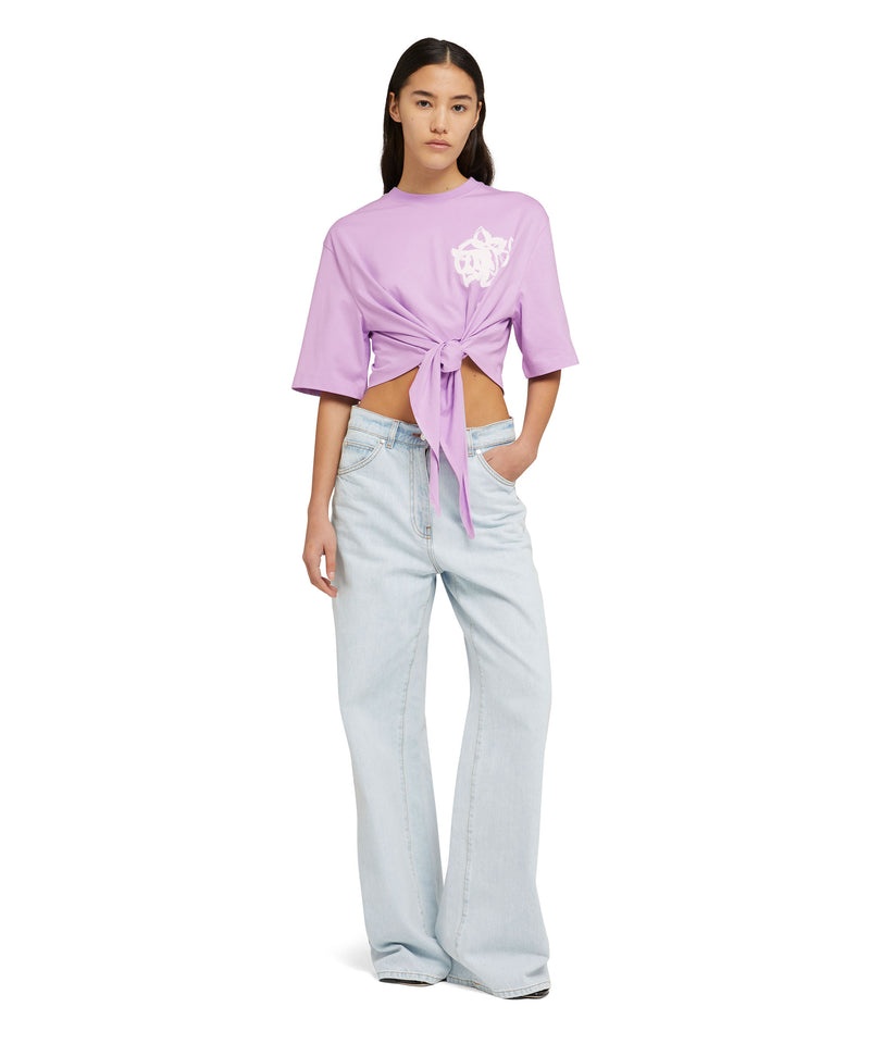 Purple MSGM Crop Top Knot And Brushstroke Rose Print | USA_MSGM68548