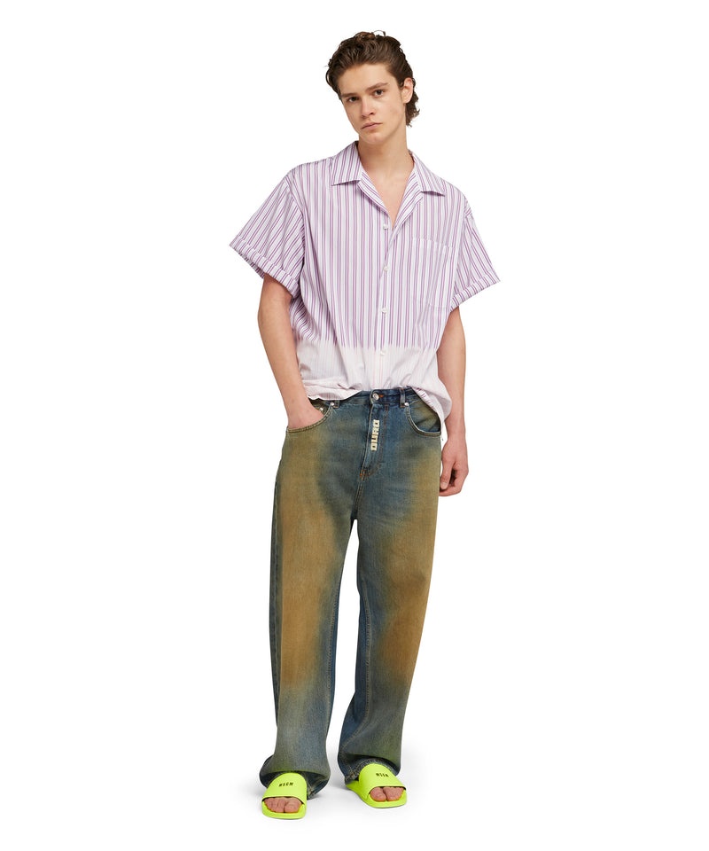 Purple MSGM Poplin Bowling Shirt With Faded Treatment | USA_MSGM74393