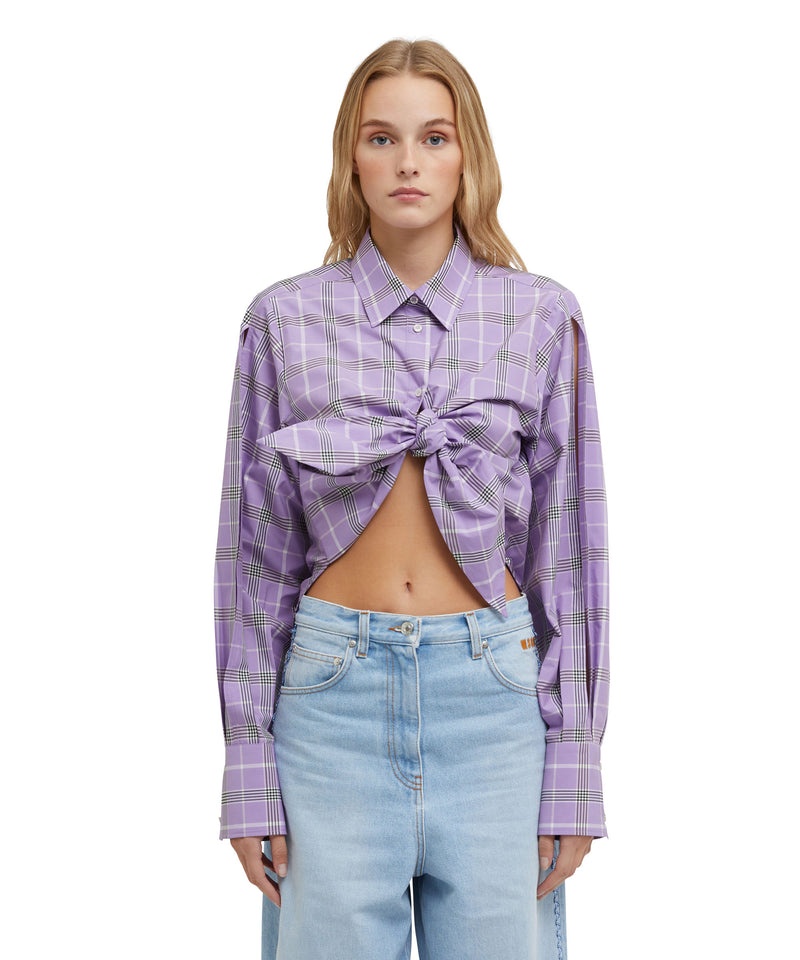 Purple MSGM Poplin Check Crop Top With Knot | USA_MSGM25122