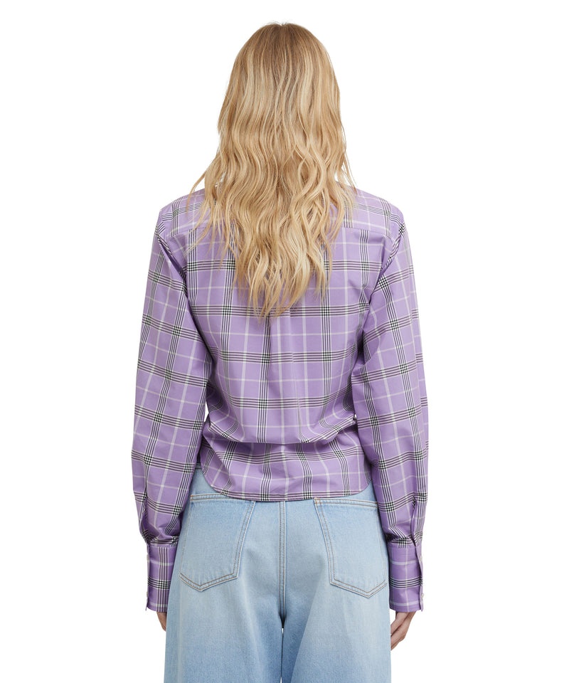 Purple MSGM Poplin Check Crop Top With Knot | USA_MSGM25122