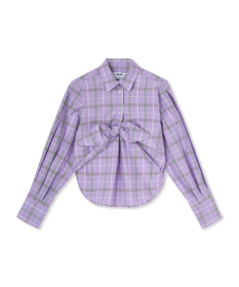 Purple MSGM Poplin Check Crop Top With Knot | USA_MSGM25122