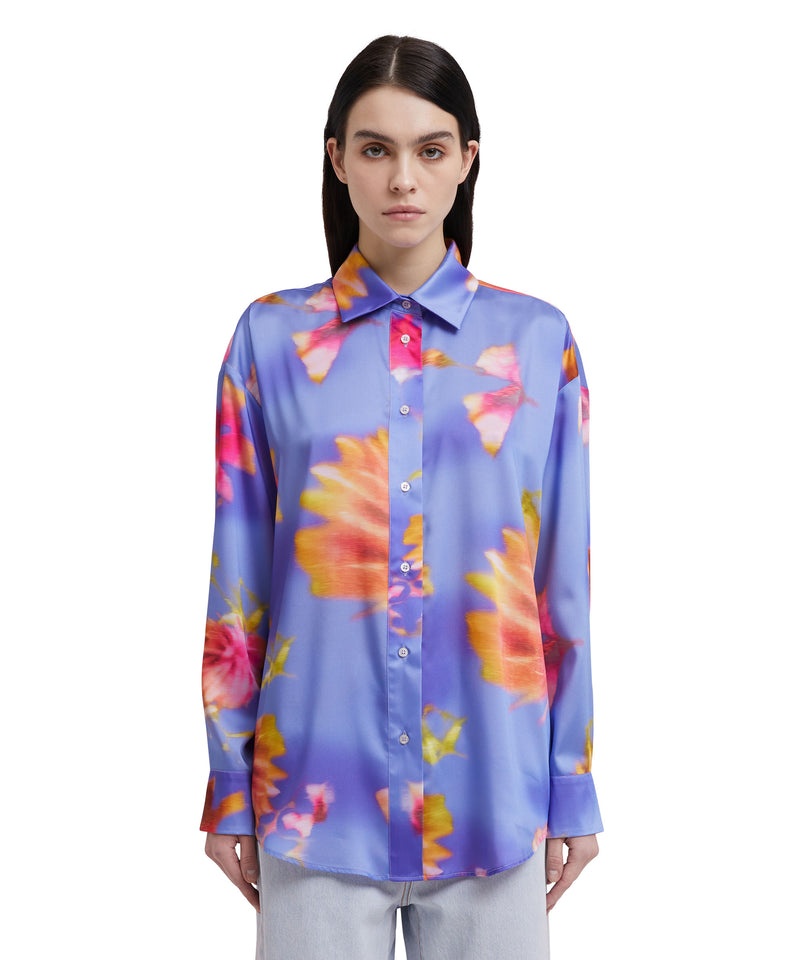 Purple / Blue MSGM Fluid Fabric Shirt With Desert Flowers Print | USA_MSGM88825